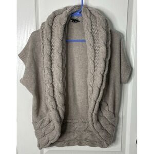 Theory Sweater Cardigan Beige Wool Cashmere Fisherman Chunky Shawl Cable Knit